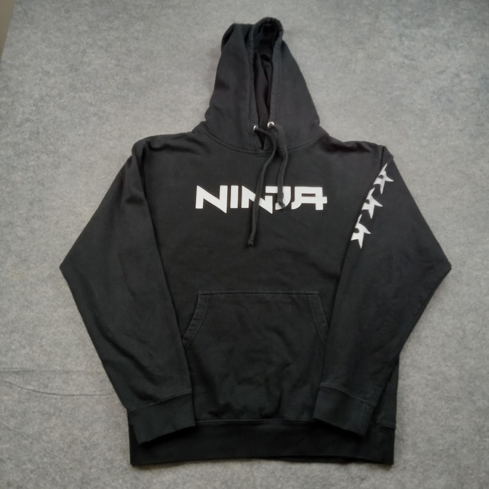 Ninja Hoodie Mens Medium Black Crossed Swords‎ Shuriken Gamer Pullover Graphic